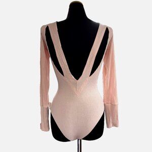 LNA Ribbed Open Back Bodysuit in Pink, Small